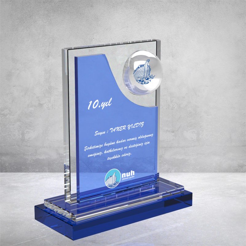 Mavi Vip Kristal Cam Plaket