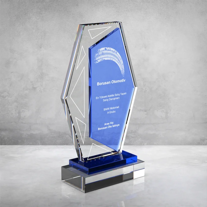 Mavi Camlı Kristal Plaket