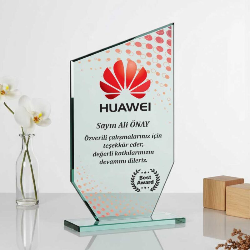 Kurumsal şirket logosuyla özelleştirilebilir cam plaket, personel başarı teşekkür ödülü