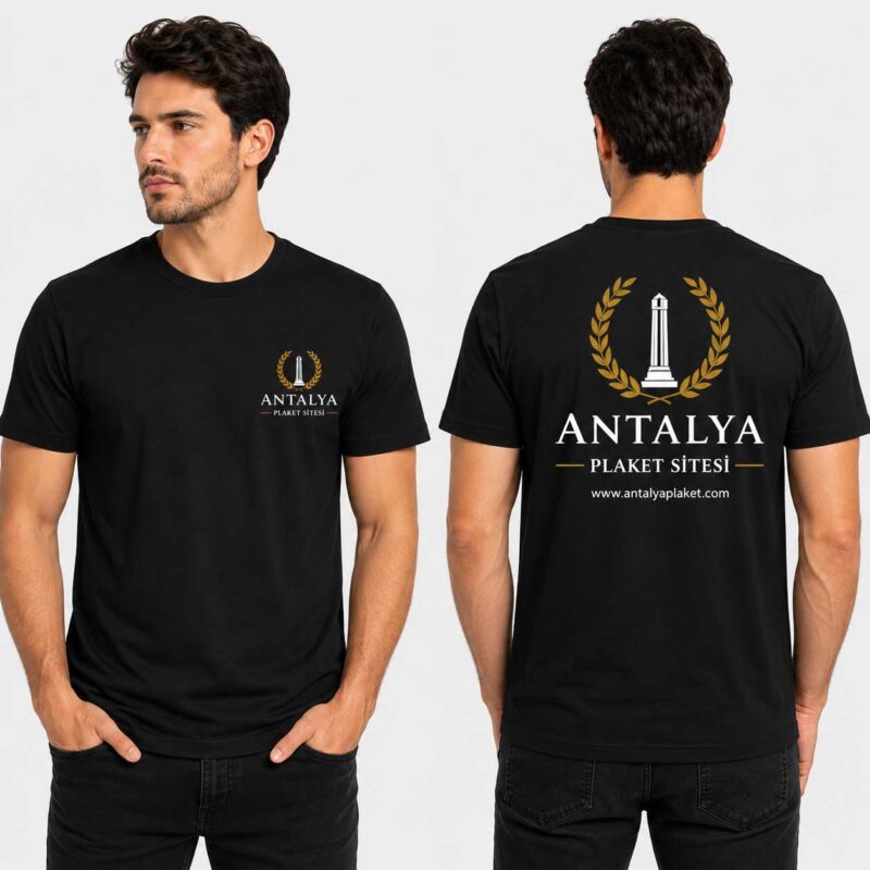Antalya logo baskılı siyah tişört kurumsal promosyon ürünleri toptan